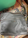 Stylish Gray Crossbody Bag with Floral Design