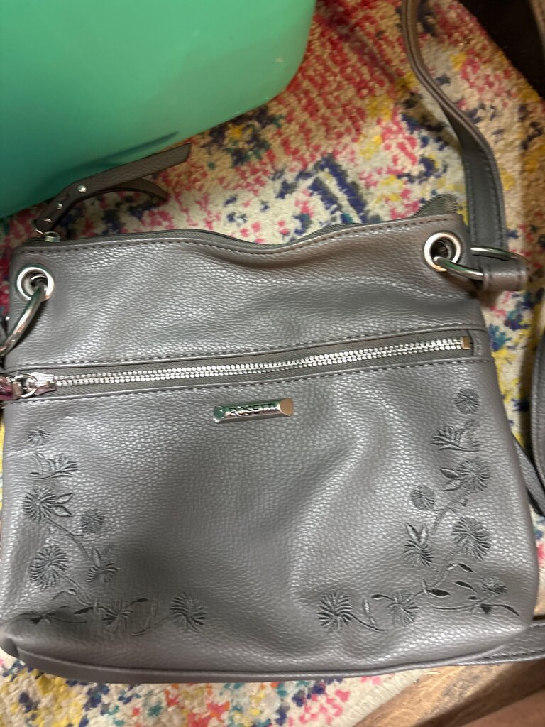 Stylish Gray Crossbody Bag with Floral Design