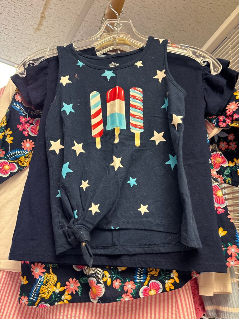 Girls' Navy Blue Summer Tank Top with Ice Cream Design