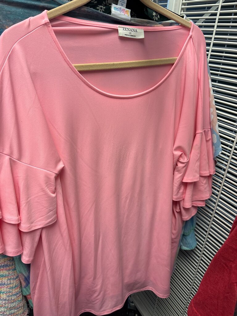Zenana Pink Flutter Sleeve Top