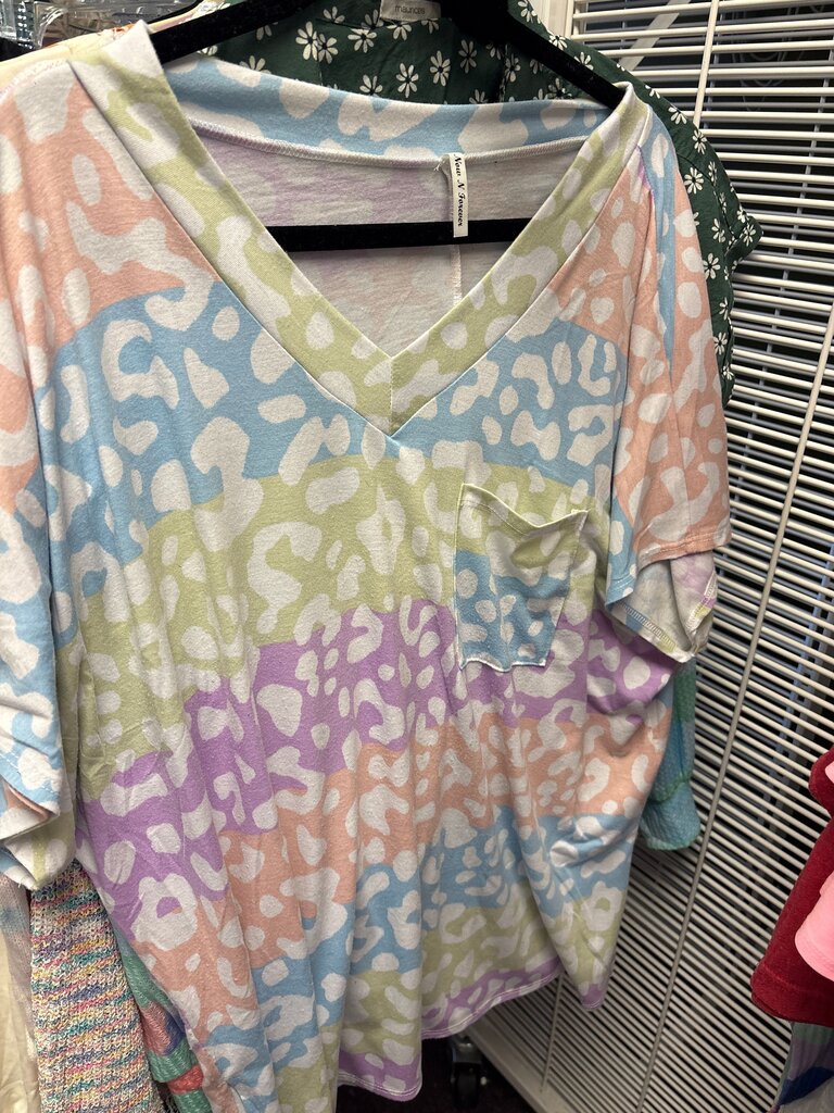 Colorful Abstract Print V-Neck Top