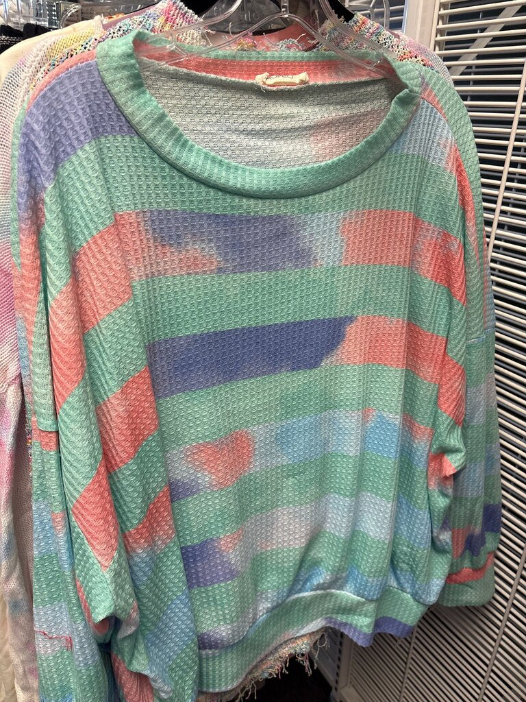 Multicolored Striped Waffle Knit Top