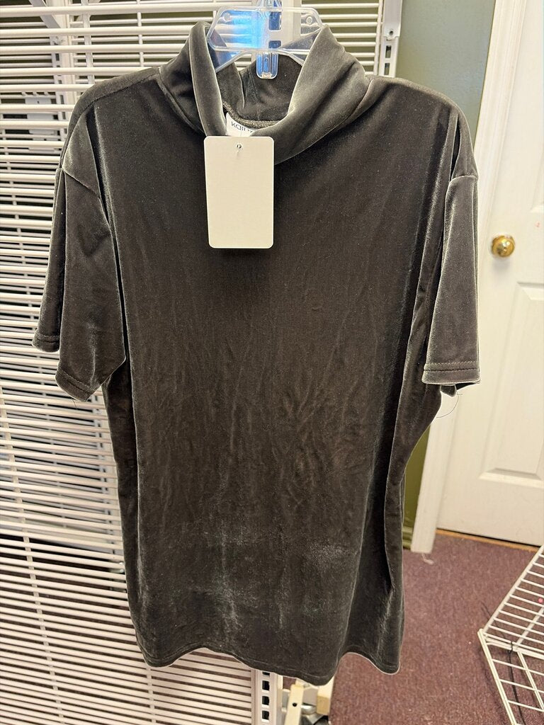 Stylish Dark Gray Mock Neck Velvet Top