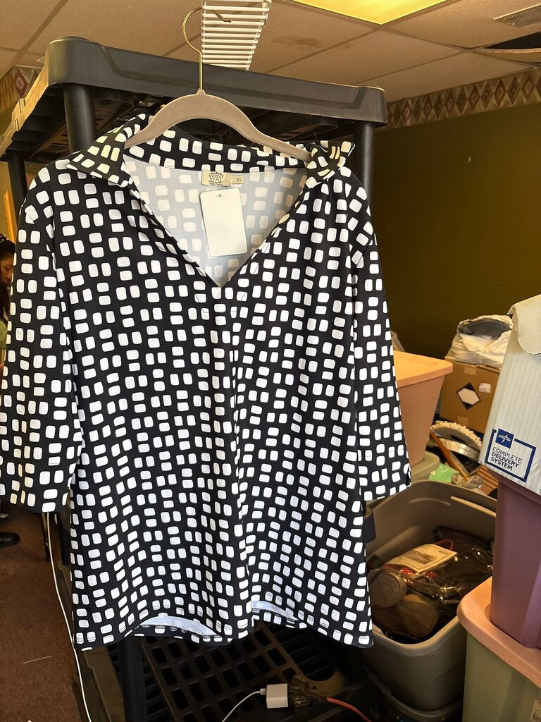 Katherine Wa XL Black and White Patterned Blouse