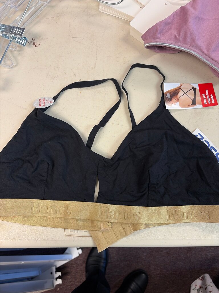Hanes Women's Black Bralette with Gold Band