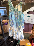 Girls' Blue Paisley Dress with Beaded Neckline