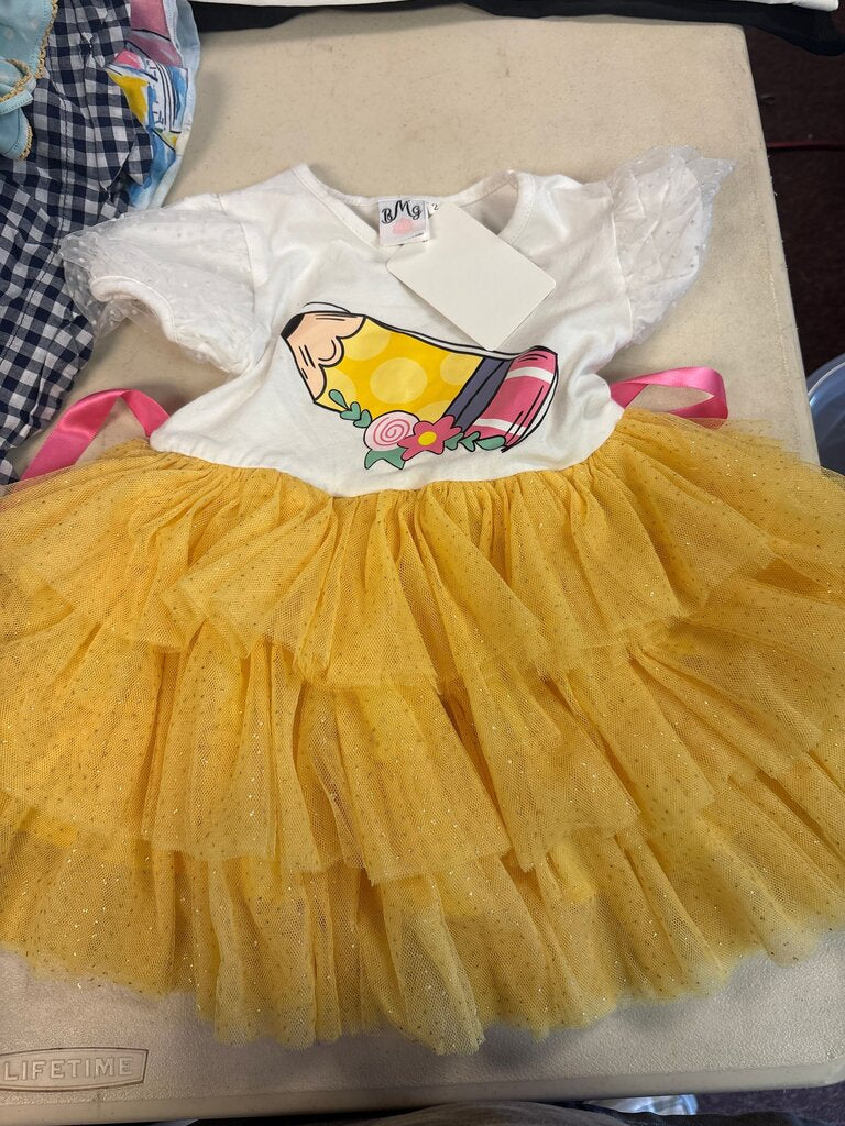 Girls Yellow Tulle Dress with Pencil Design