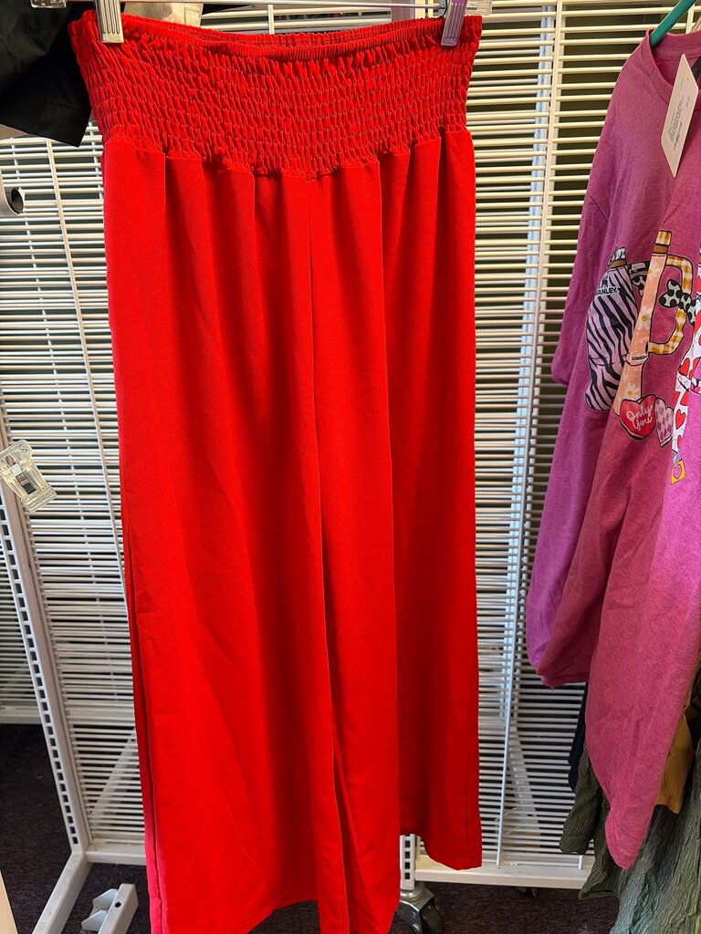 Red Smocked Wide Leg Pants
