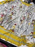 Vintage Graphic Print Blouse with Yellow Stripes