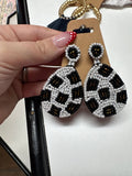 Soccer Ball Pattern Beaded Dangle Earrings