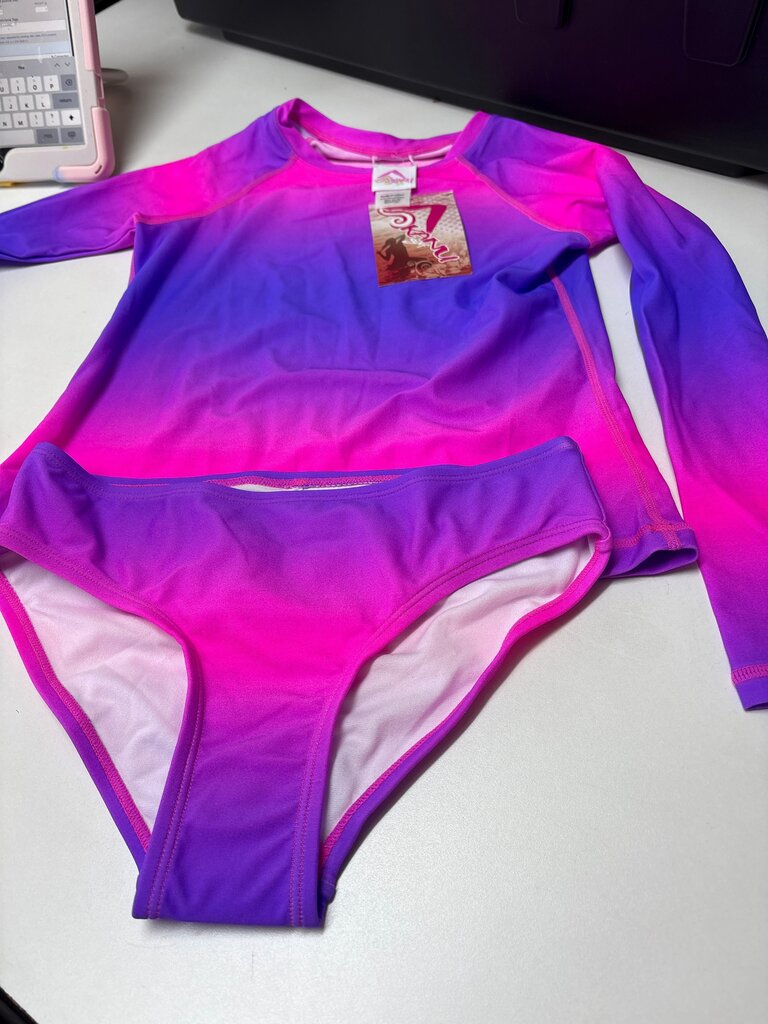 Girls' Long Sleeve Swim Set in Pink and Purple Gradient