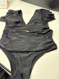 Black One-Piece Swimsuit with Ruffle Sleeves