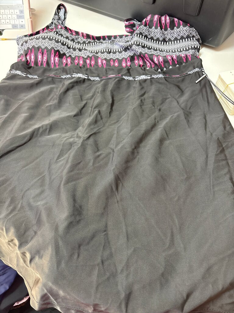 Black and Pink Patterned Swim Dress