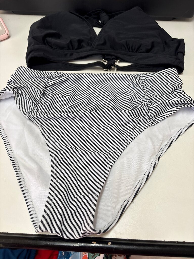 Black and White Striped Bikini Set