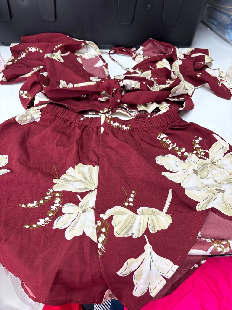 Floral Print Maroon Two-Piece Set