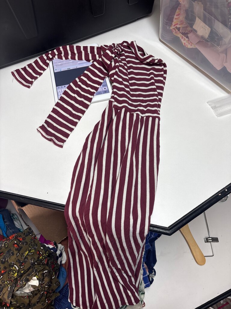 Maroon and White Striped Dress