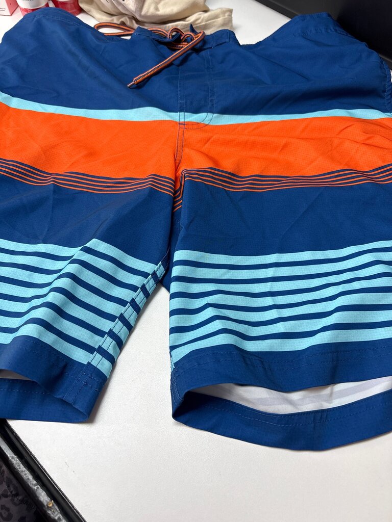 Blue and Orange Striped Swim Shorts