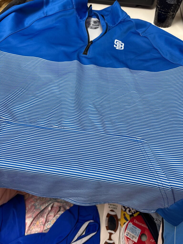 Men's Blue Striped Quarter-Zip Pullover