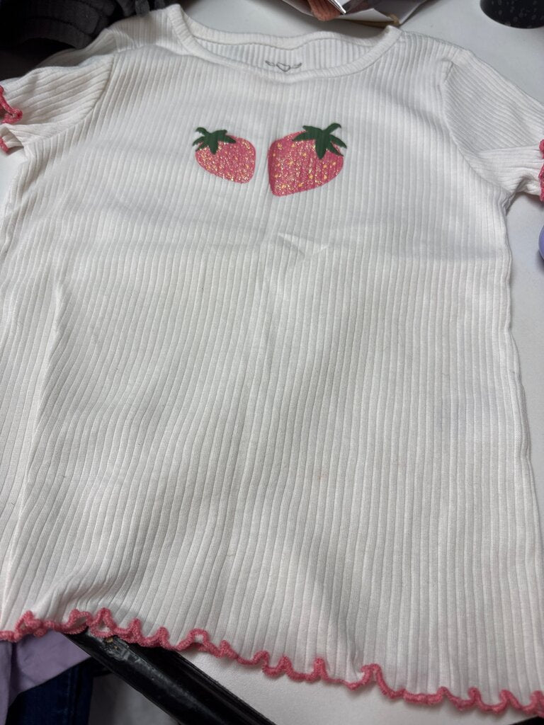 Girls Strawberry Print Ruffled T-Shirt