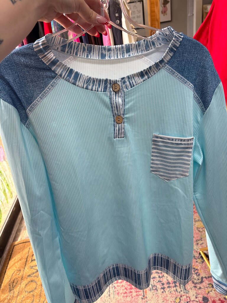 Blue Striped Button-Up Long Sleeve Shirt