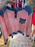 Women's Pink and Denim Striped Top