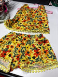 Floral Print Yellow Dress and Shorts Set