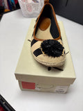 Striped Espadrille Flats with Floral Accent