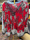 Roz & Ali Women's 1X Red and Black Patterned Top