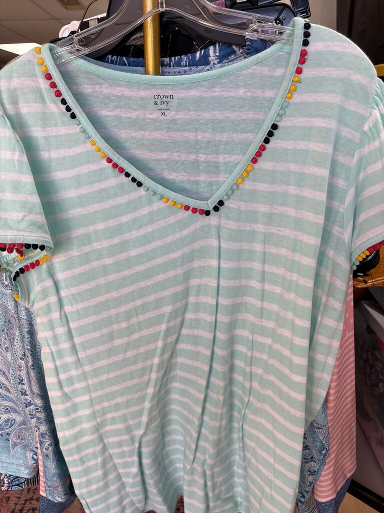 Crown & Ivy Striped V-Neck T-Shirt