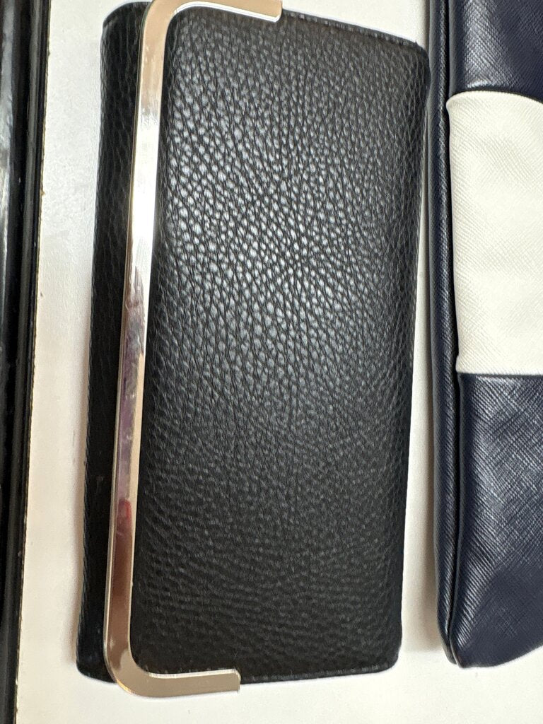 Black Leather Wallet with Silver Frame