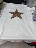 White T-shirt with Leopard Star Design