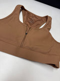 Brown Zip-Front Sports Bra
