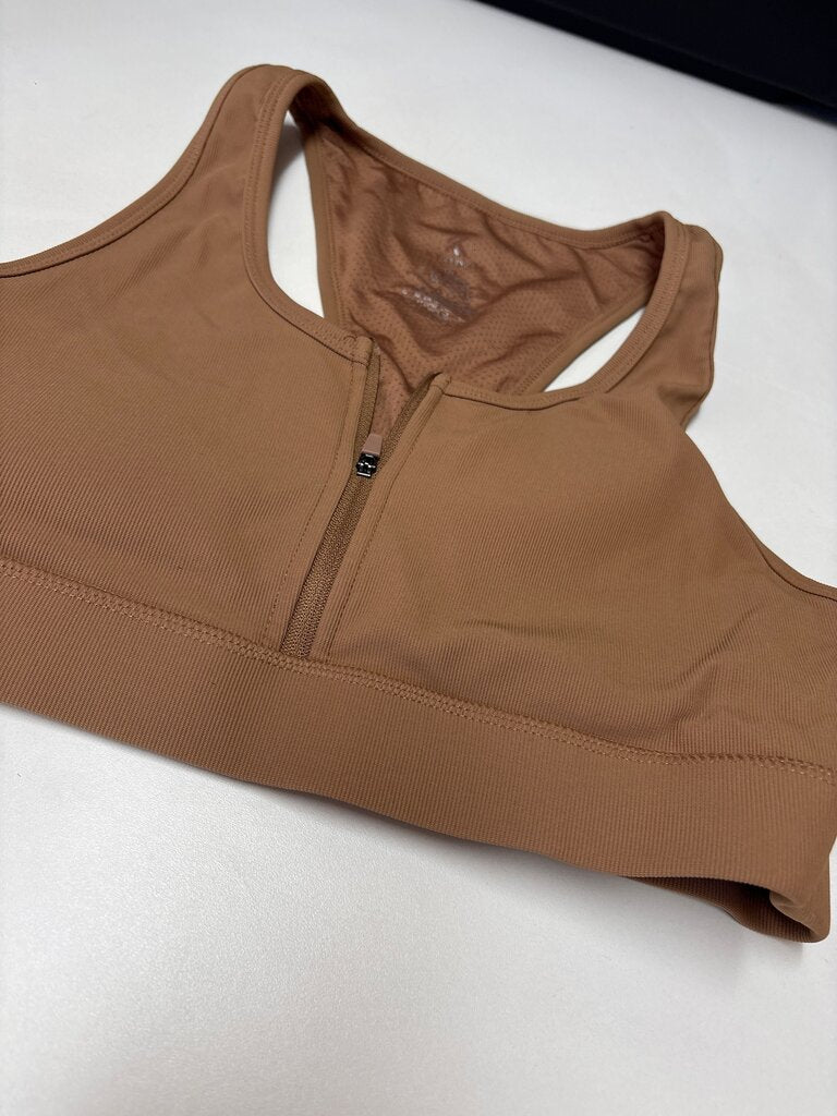 Brown Zip-Front Sports Bra