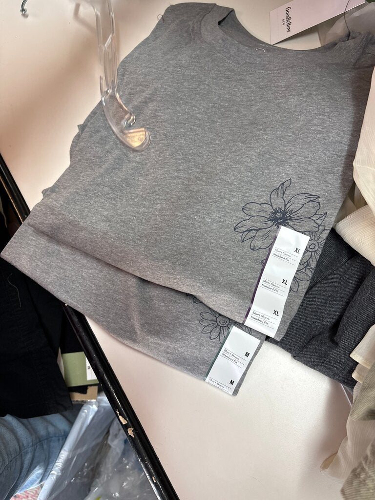 Gray Floral Short Sleeve T-Shirt