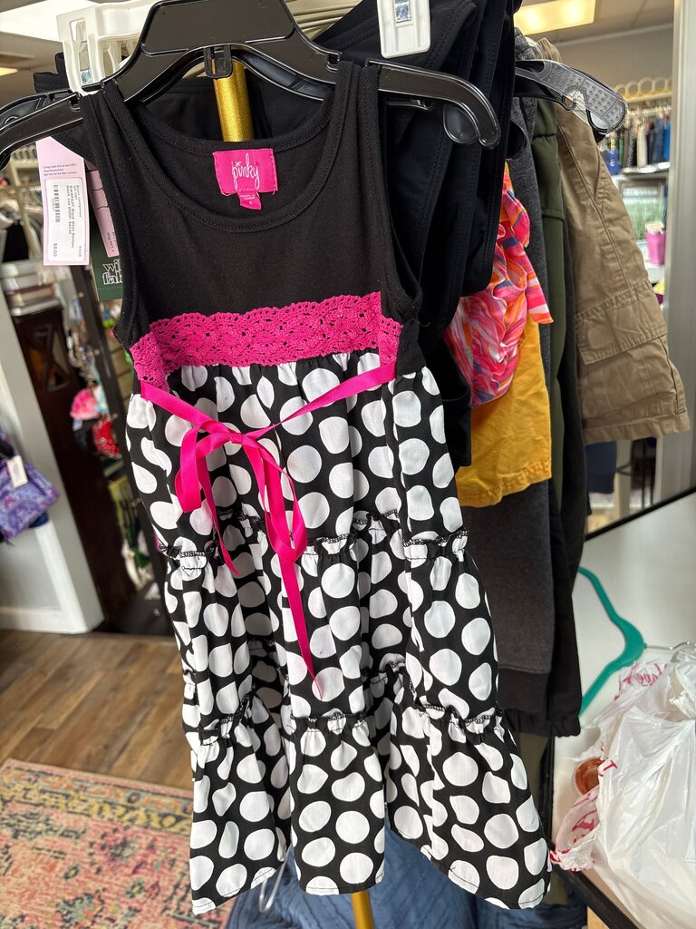 Black and White Polka Dot Dress with Pink Accents