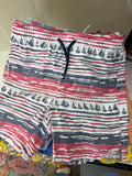 Striped Swim Trunks with Sailboat Pattern