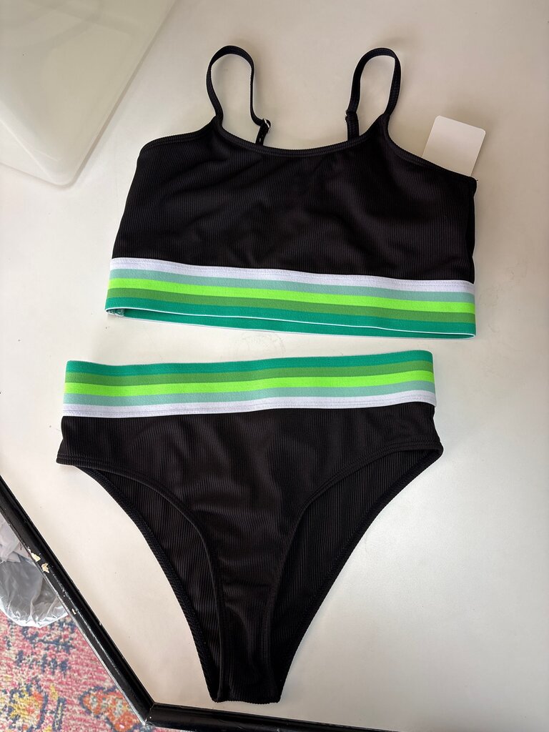 Black Striped Two-Piece Swim Set