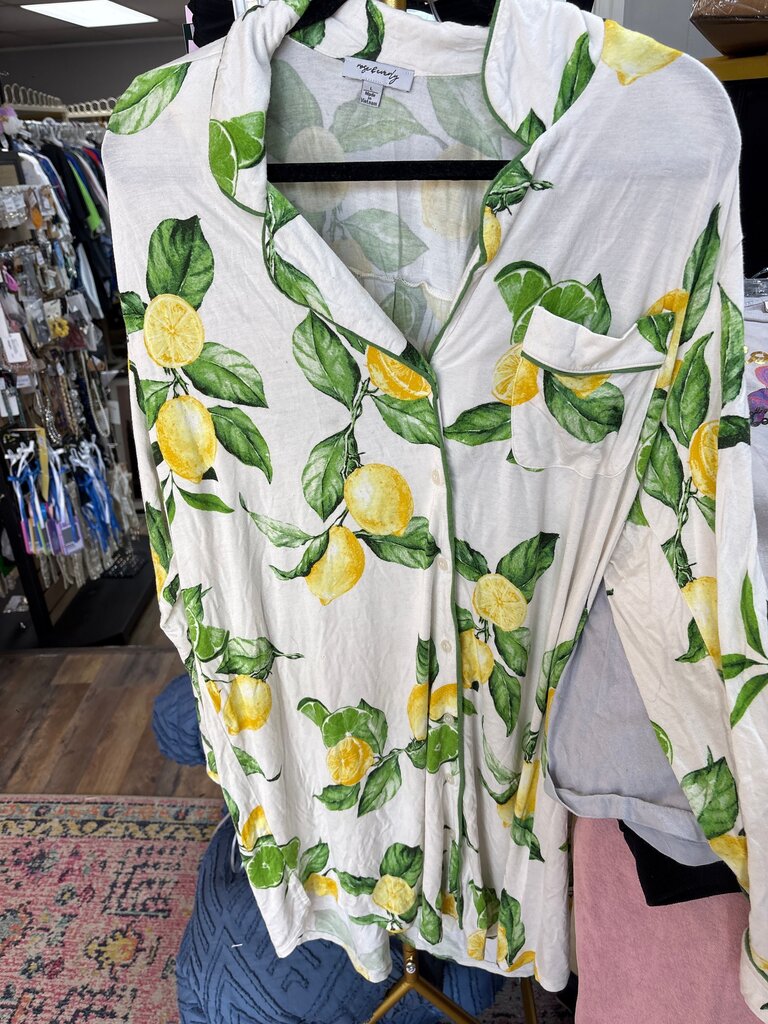 Lemon Print Button-Up Shirt