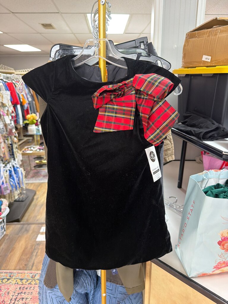 Suzanne Lively Velvet Aline Dress with Plaid Bow