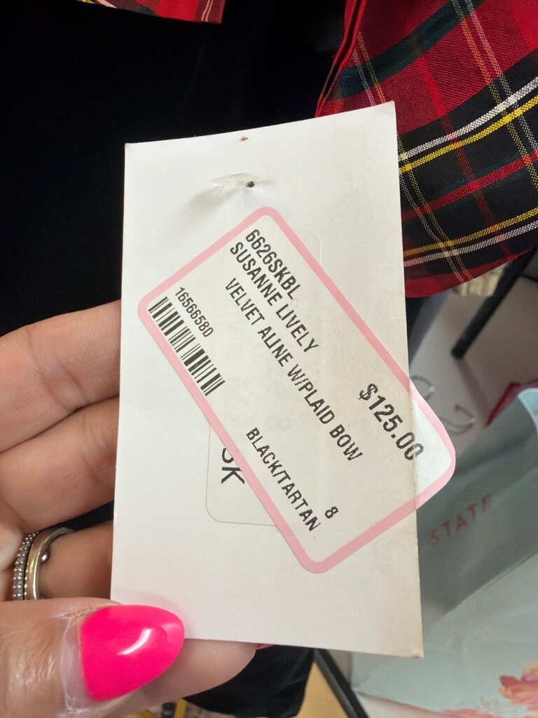 Suzanne Lively Velvet Aline Dress with Plaid Bow