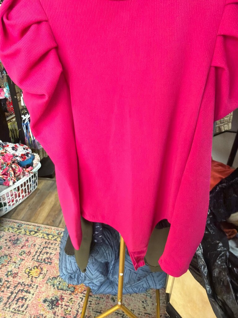 Pink Ribbed Top with Puff Sleeves