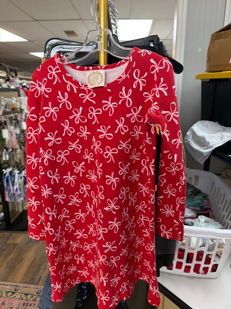 Girls' Red Dress with Bow Print