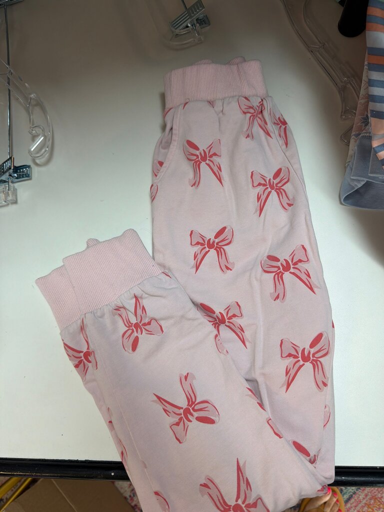 Girls Pink Bow Print Jogger Pants Size 10