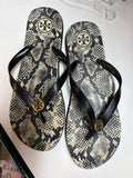 Tory Burch Women's Black and Beige Snakeskin Flip Flops