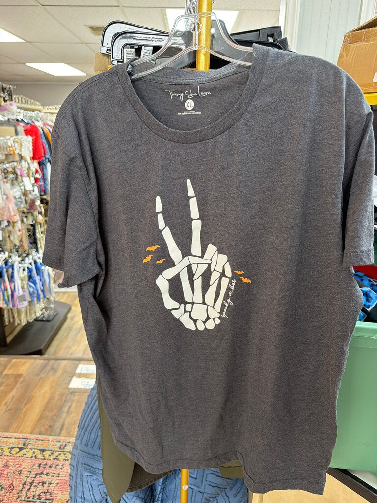 Peace Sign Skeleton Graphic T-Shirt