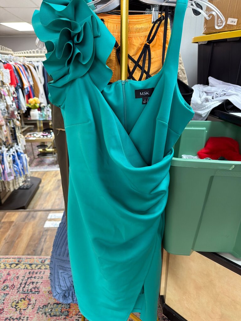 MSK Women's Dress with Ruffled Shoulder in Teal