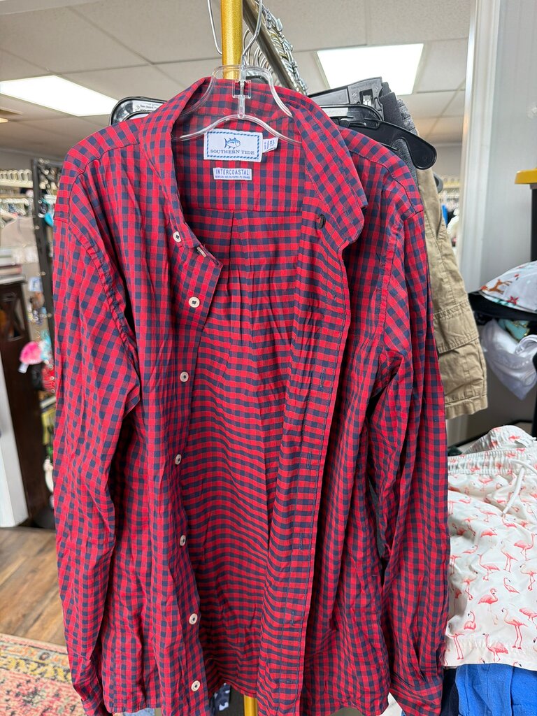 Southern Tide Intercoastal XL Red Checkered Shirt
