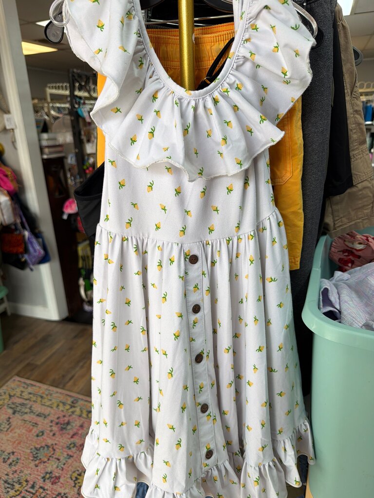 Girls White Lemon Print Dress