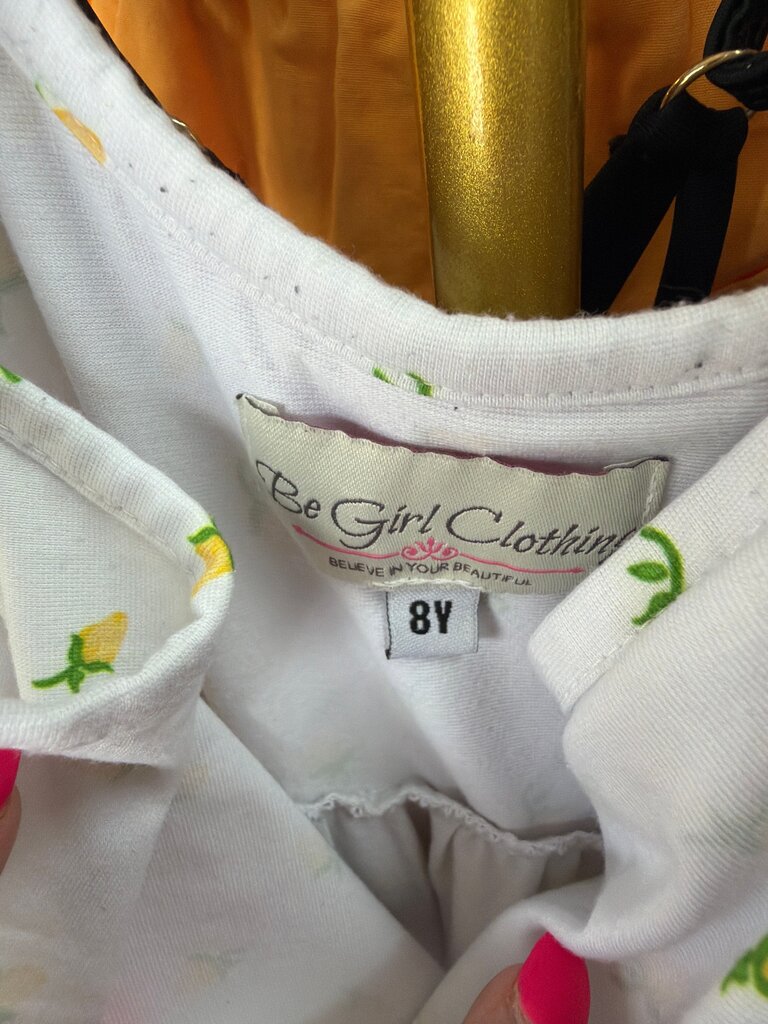 Girls White Lemon Print Dress