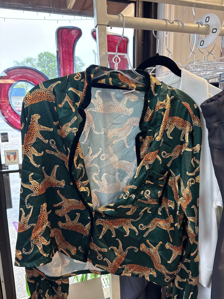 Cheetah Print Green Blouse